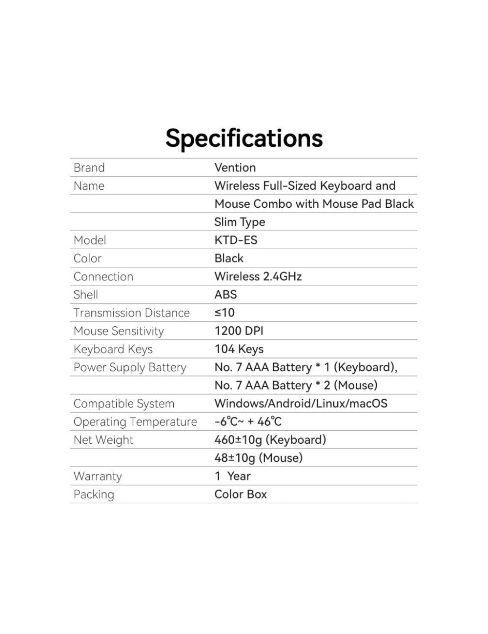 Teclado y Ratón Inalámbricos Vention Combo KTDB0-ES