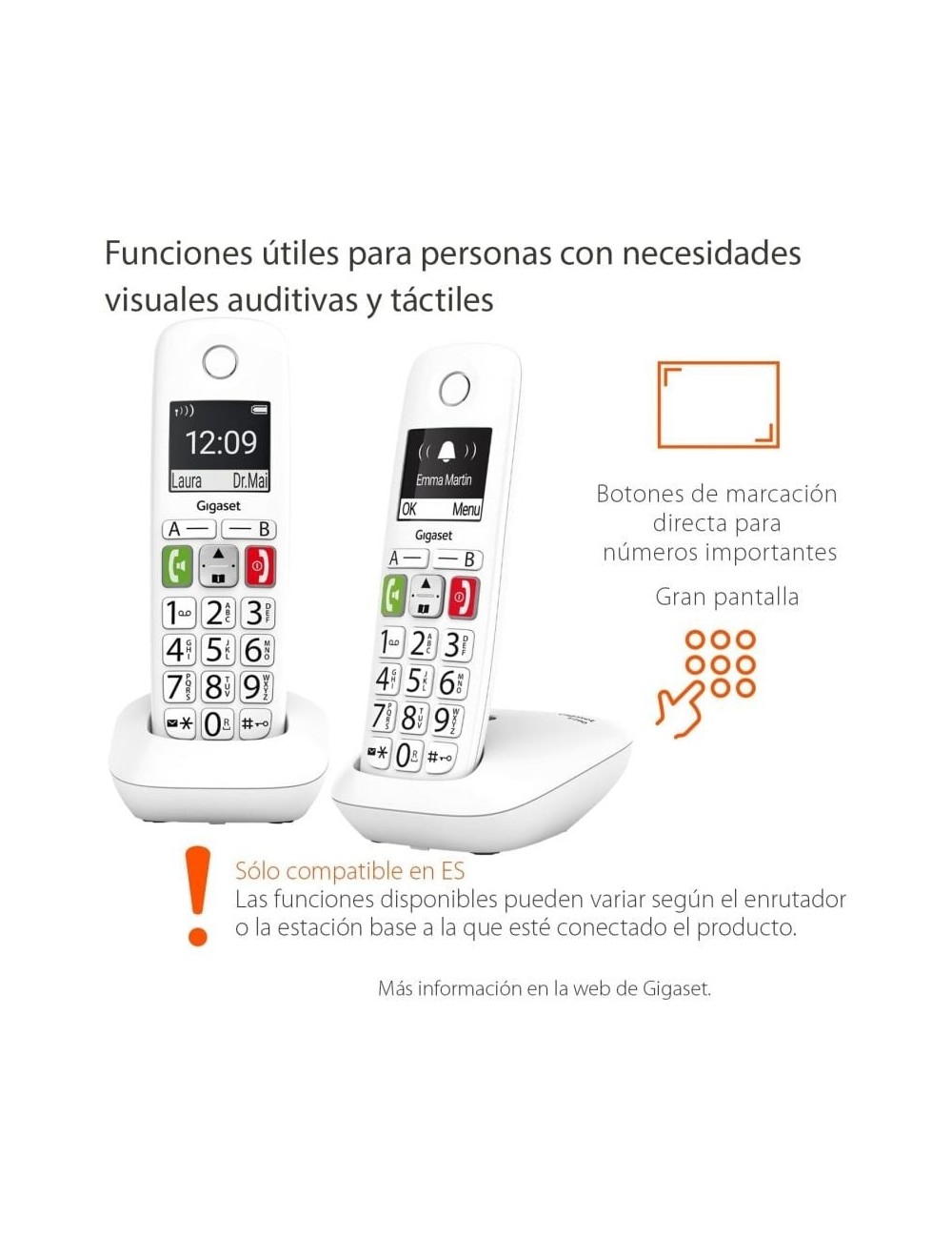 Teléfono Inalámbrico Gigaset E290/ Pack DUO/ Blanco
