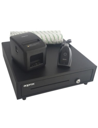 Pack Approx appPOSPACK4180LAN-2D Cajón Portamonedas/ Impresora Térmica/ Lector de Códigos y Rollos Térmicos
