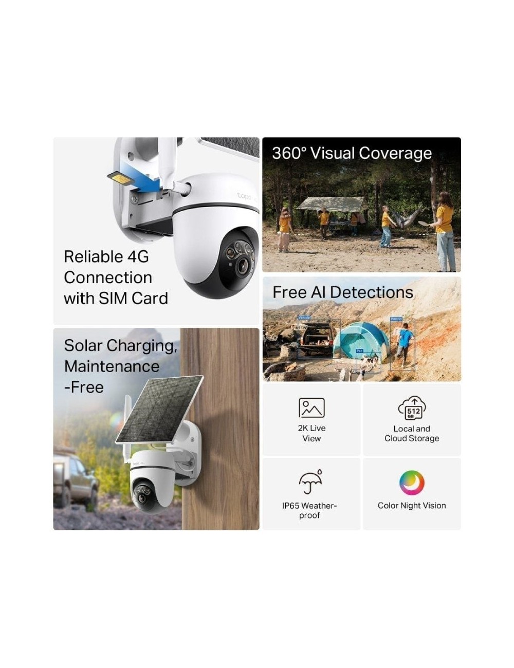 Cámara de Videovigilancia TP-Link Tapo C615G Kit/ Visión Nocturna/ Control desde APP/ Incluye Panel Solar