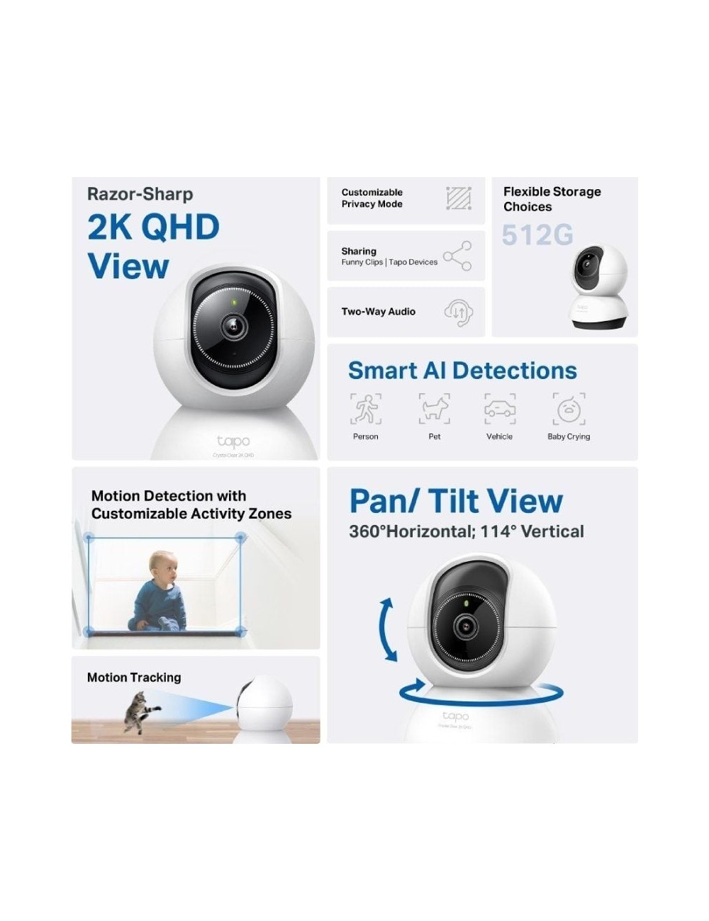 Cámara de Videovigilancia TP-Link Tapo TC72/ 360º/ Visión Nocturna/ Control desde APP