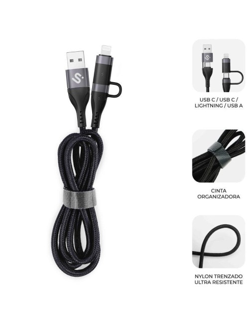 Cable USB 2.0 Tipo-C Subblim Top 4 en 1/ USB Tipo-C Macho - USB Macho/ USB Tipo-C Macho - Lightning Macho/ Hasta 60W/ 480Mbps/ 1