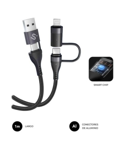 Cable USB 2.0 Tipo-C Subblim Top 4 en 1/ USB Tipo-C Macho - USB Macho/ USB Tipo-C Macho - Lightning Macho/ Hasta 60W/ 480Mbps/ 1