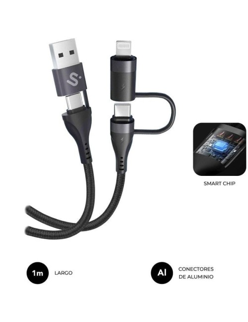 Cable USB 2.0 Tipo-C Subblim Top 4 en 1/ USB Tipo-C Macho - USB Macho/ USB Tipo-C Macho - Lightning Macho/ Hasta 60W/ 480Mbps/ 1