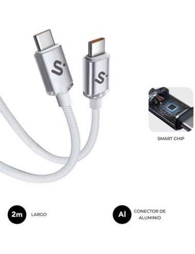 Cable USB 2.0 Tipo-C Subblim Optimus/ USB Tipo-C Macho - USB Tipo-C Macho/ Hasta 60W/ 480Mbps/ 2m/ Blanco