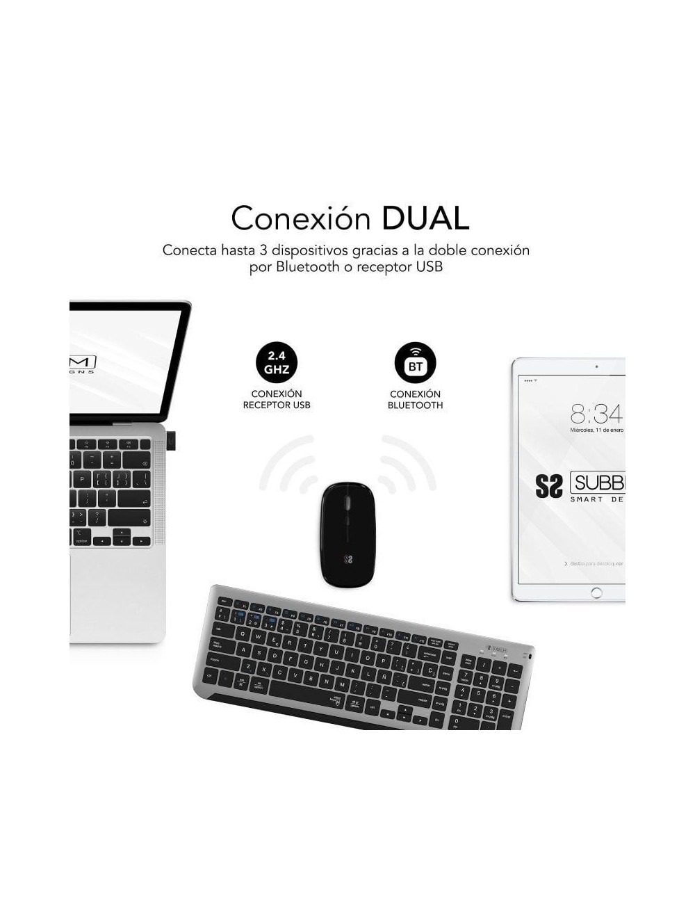 Teclado y Ratón Inalámbrico Subblim Combo Dual Prestige Extendido