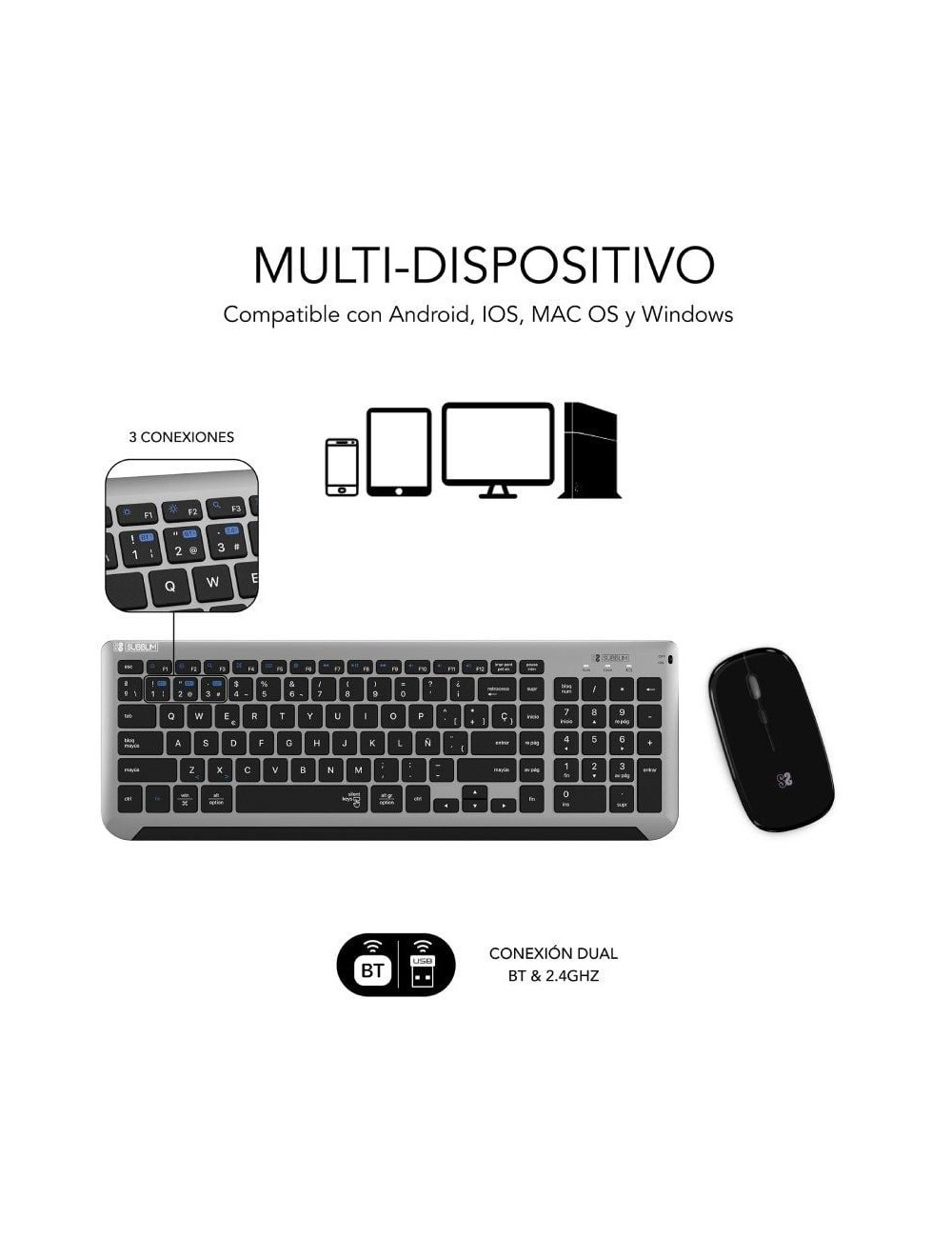 Teclado y Ratón Inalámbrico Subblim Combo Dual Prestige Extendido