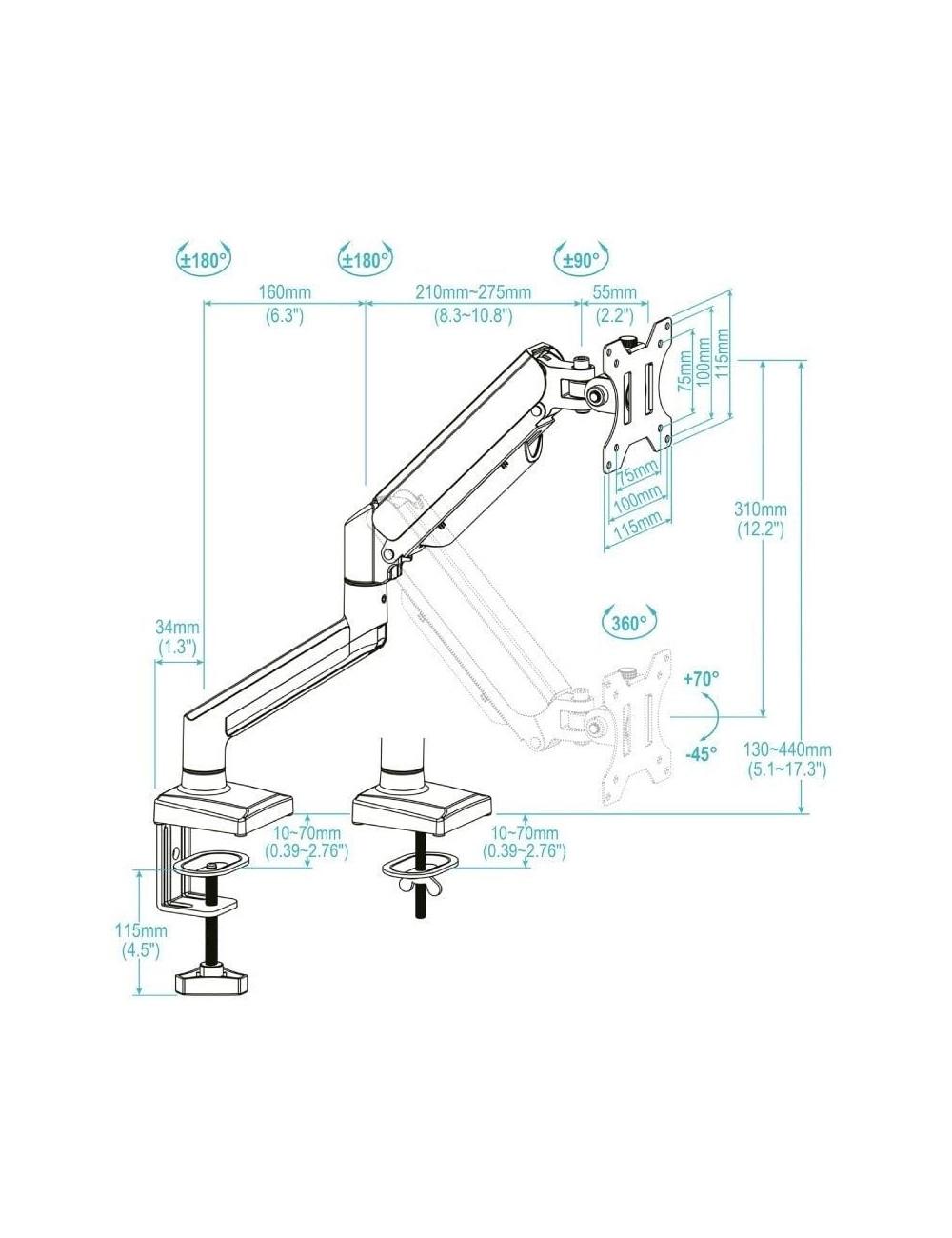 Soporte de Mesa para Monitor TooQ DB1334TNR-W/ Giratorio/ Inclinable/ hasta 10kg