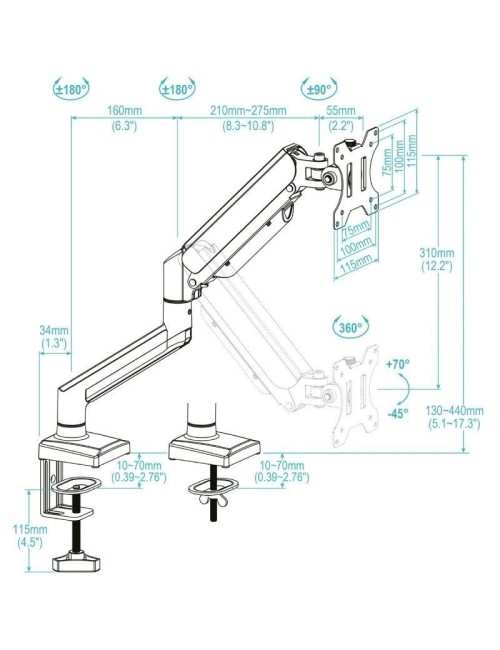Soporte de Mesa para Monitor TooQ DB1334TNR-W/ Giratorio/ Inclinable/ hasta 10kg