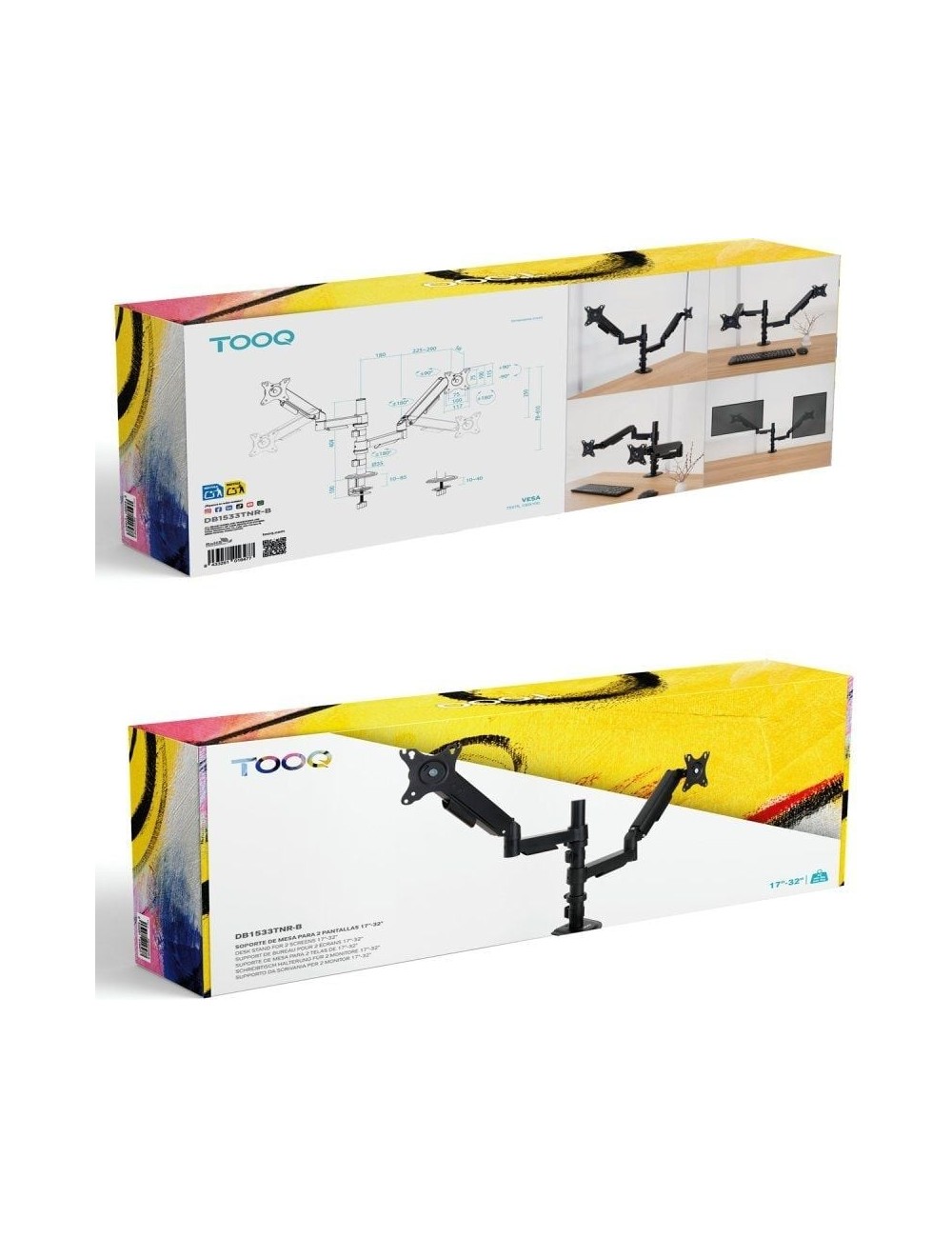 Soporte de Mesa para 2 Monitores TooQ DB1533TNR-B/ Giratorio/ Inclinable/ hasta 9kg