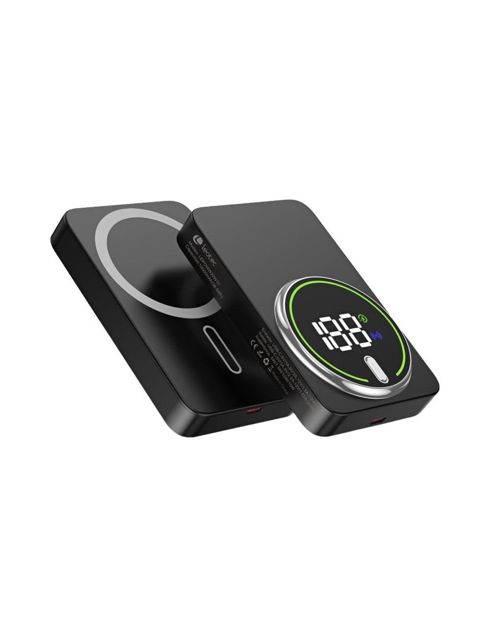Powerbank 10000mAh Leotec LEPOWW20W10K/ 20W/ Wireless/ Negra/ Incluye Cable USB Tipo-C