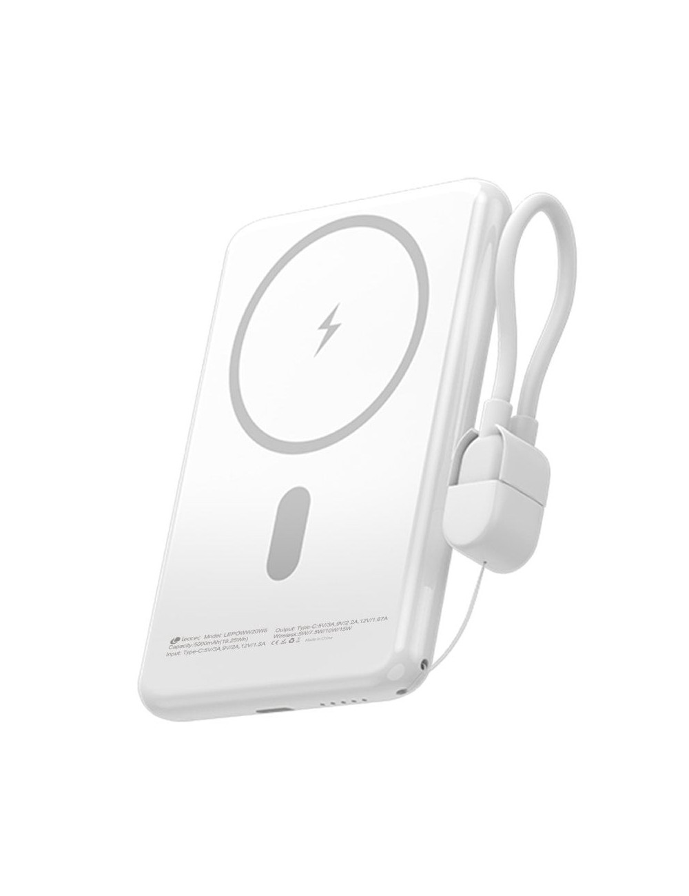 Powerbank 5000mAh Leotec LEPOWW20W5W/ 20W/ Wireless/ Blanca/ Incluye Cable USB Tipo-C