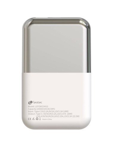 Powerbank 10000mAh Leotec LEPOW22W10WS/ 22.5W/ Blanco y Plata/ Incluye Cable USB Tipo-C