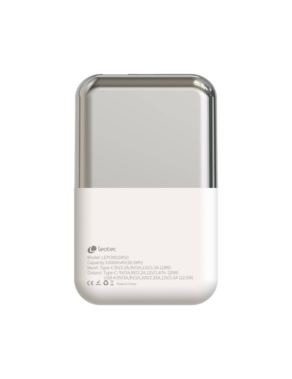 Powerbank 10000mAh Leotec LEPOW22W10WS/ 22.5W/ Blanco y Plata/ Incluye Cable USB Tipo-C