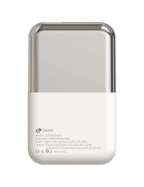 Powerbank 10000mAh Leotec LEPOW22W10WS/ 22.5W/ Blanco y Plata/ Incluye Cable USB Tipo-C