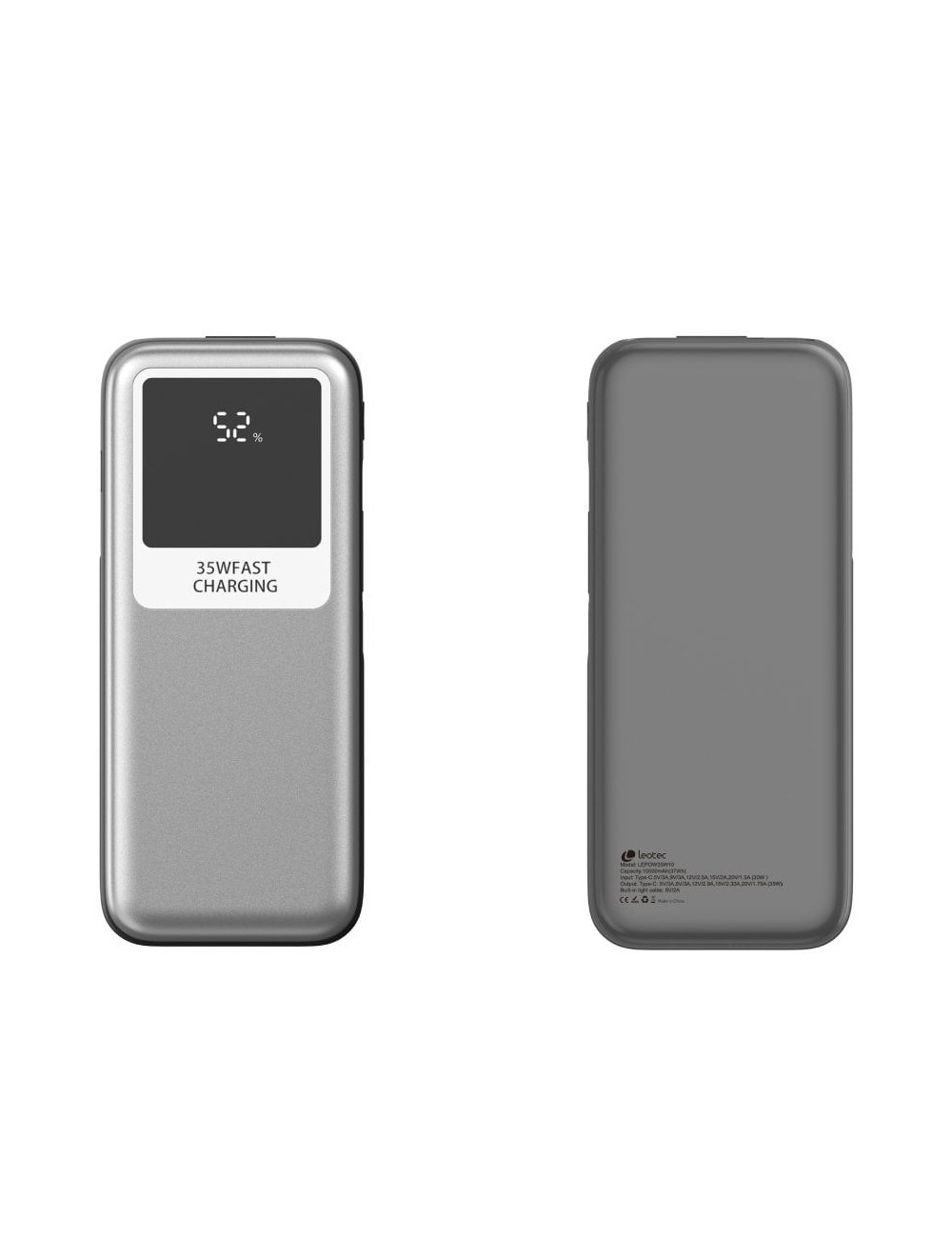 Powerbank 10000mAh Leotec LEPOW35W10S/ 35W/ Plata y Gris/ Incluye Cable USB Tipo-C y Lightning
