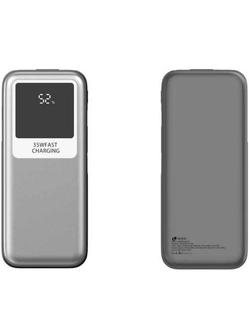 Powerbank 10000mAh Leotec LEPOW35W10S/ 35W/ Plata y Gris/ Incluye Cable USB Tipo-C y Lightning