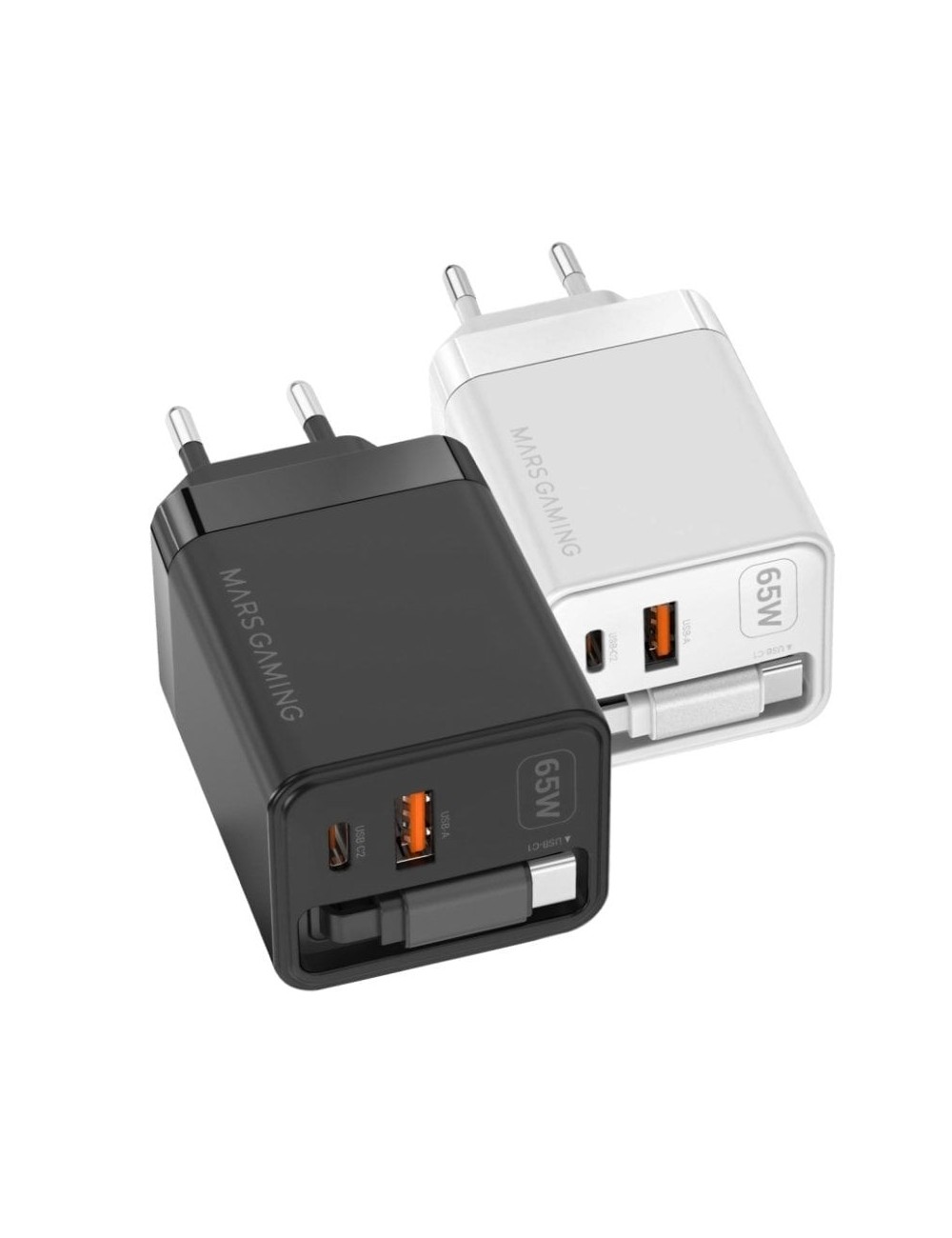 Cargador de Pared GaN Mars Gaming MD-GAN65R/ 1xUSB Tipo-C/ 1xUSB/ 65W/ Negro