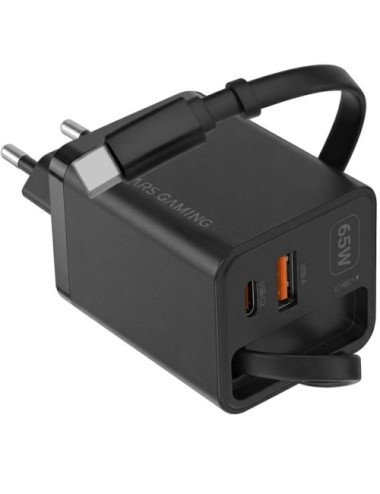 Cargador de Pared GaN Mars Gaming MD-GAN65R/ 1xUSB Tipo-C/ 1xUSB/ 65W/ Negro