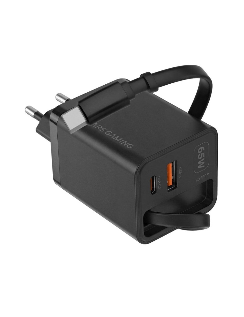 Cargador de Pared GaN Mars Gaming MD-GAN65R/ 1xUSB Tipo-C/ 1xUSB/ 65W/ Negro