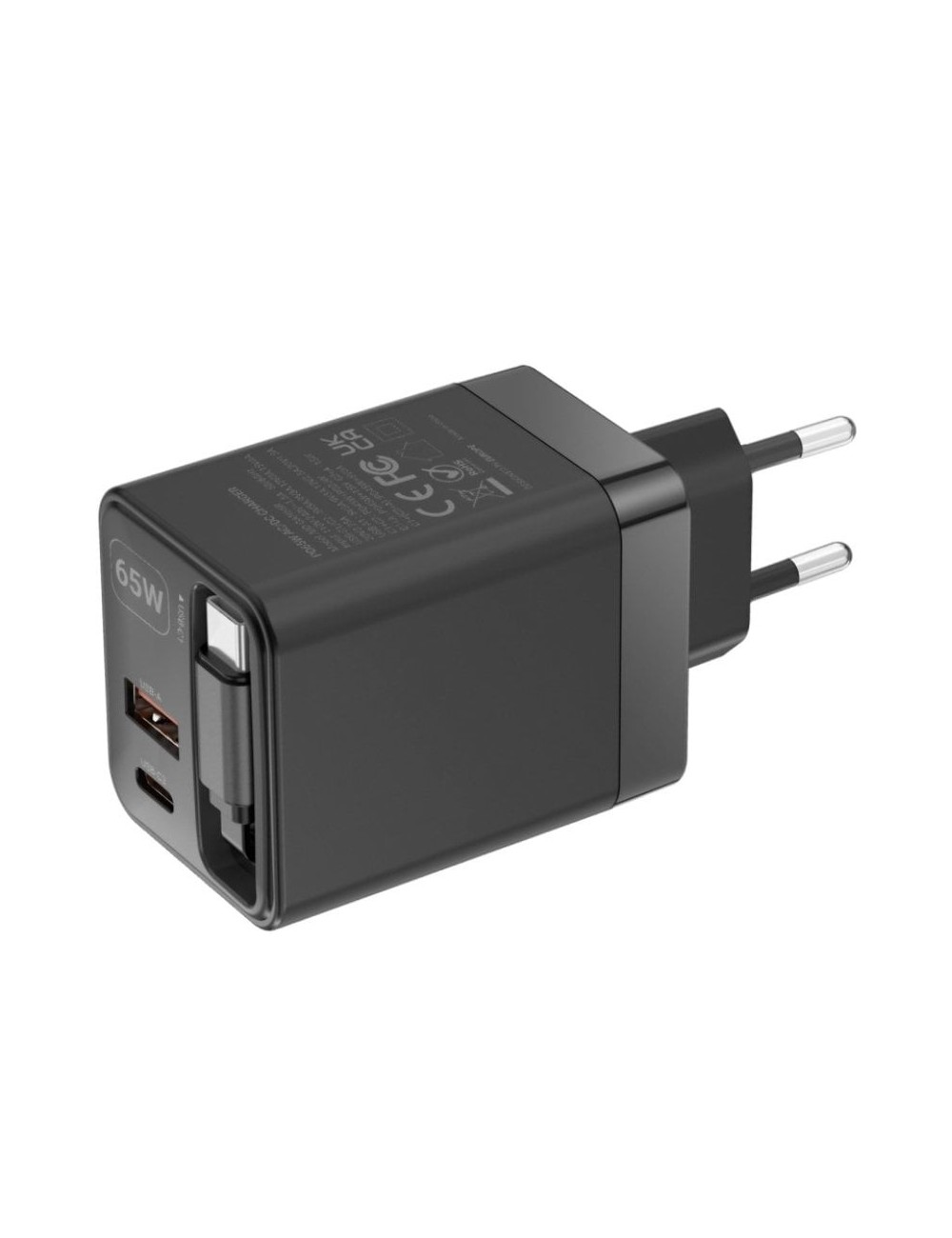 Cargador de Pared GaN Mars Gaming MD-GAN65R/ 1xUSB Tipo-C/ 1xUSB/ 65W/ Negro