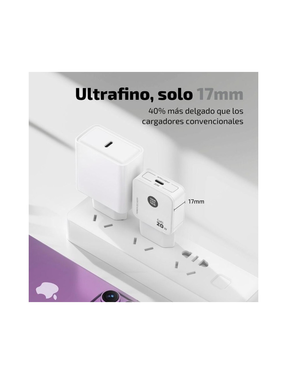 Cargador de Pared GaN Tech One Tech GaN TEC2220/ 1xUSB Tipo-C/ 20W/ Blanco