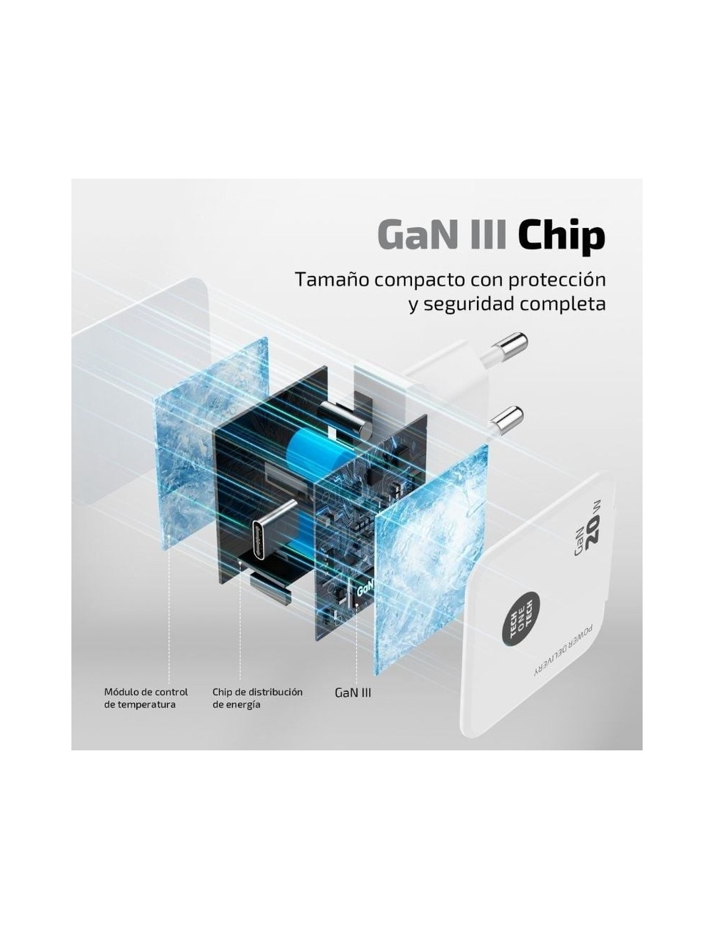 Cargador de Pared GaN Tech One Tech GaN TEC2220/ 1xUSB Tipo-C/ 20W/ Blanco