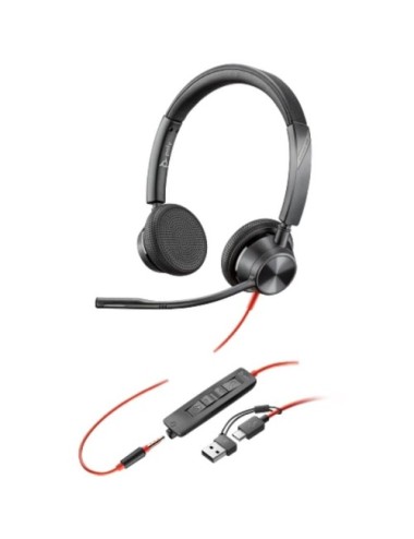 Auriculares Poly Blackwire 3325 + Adaptador USB-C/A/ con Micrófono/ Jack 3.5mm/ Negro