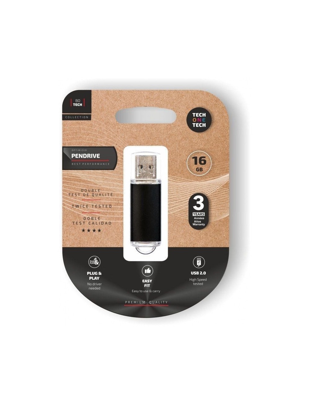 Pendrive 16GB Tech One Tech Basic USB 2.0/ Negro