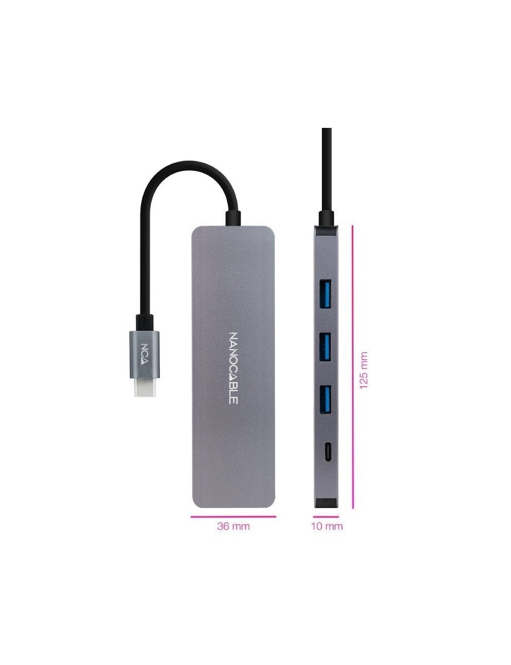 Hub USB Tipo-C Nanocable 10.16.4409/ 3xUSB/ 1xUSB Tipo-C/ Gris