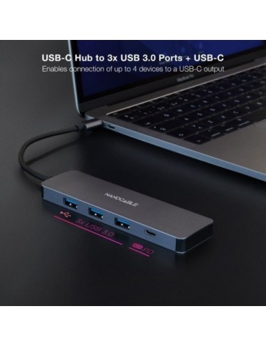 Hub USB Tipo-C Nanocable 10.16.4409/ 3xUSB/ 1xUSB Tipo-C/ Gris