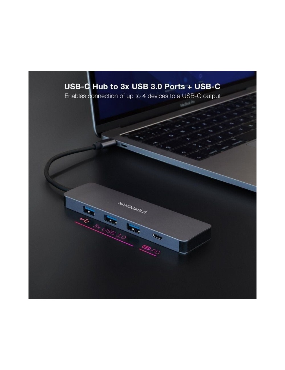 Hub USB Tipo-C Nanocable 10.16.4409/ 3xUSB/ 1xUSB Tipo-C/ Gris