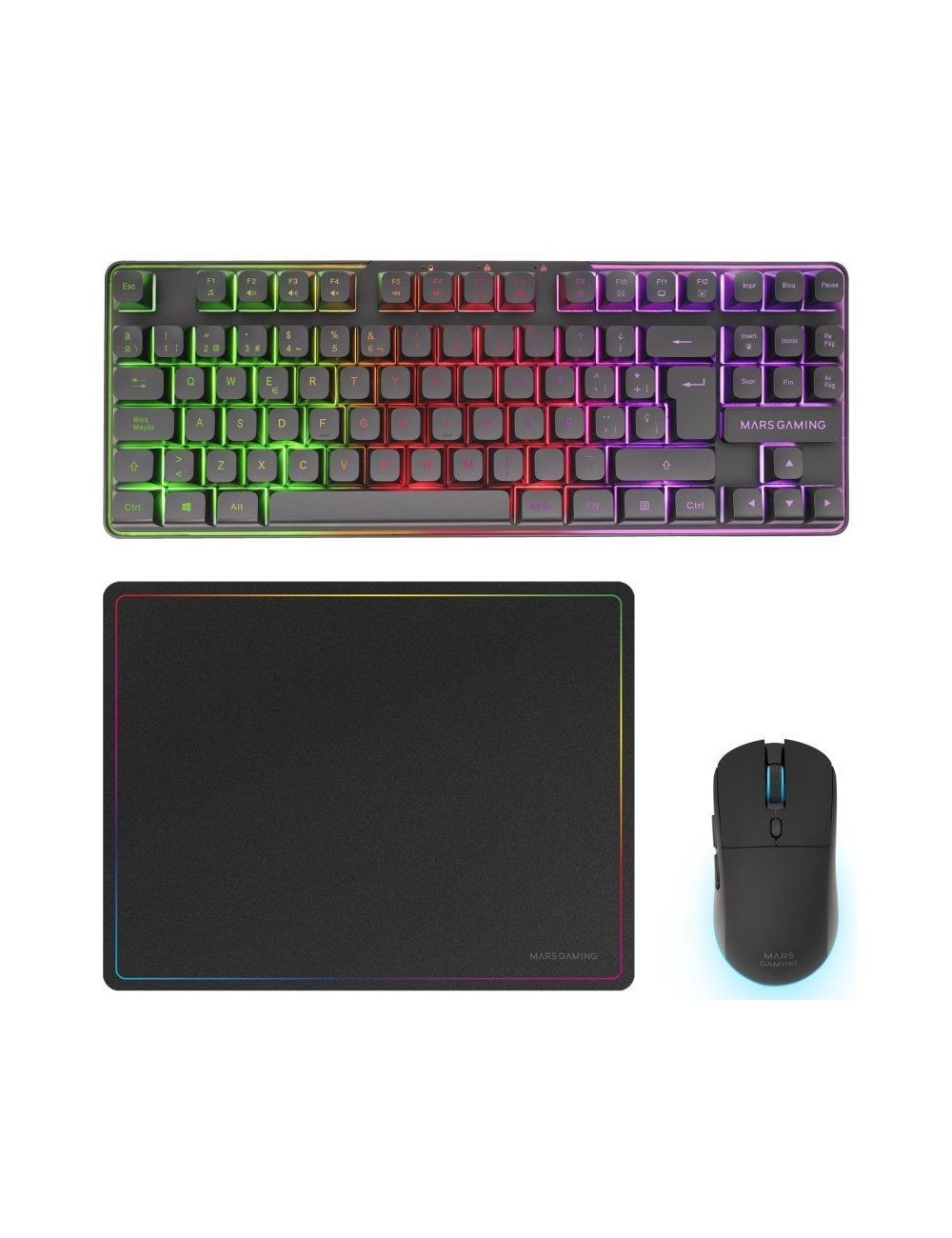 Pack Gaming Mars Gaming MCPWTKL/ Teclado Inalámbrico + Ratón Inalámbrico + Alfombrilla