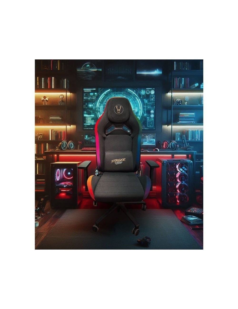 Silla Gaming Woxter Stinger Station Elite/ Luces LED/ Dorada y Plata