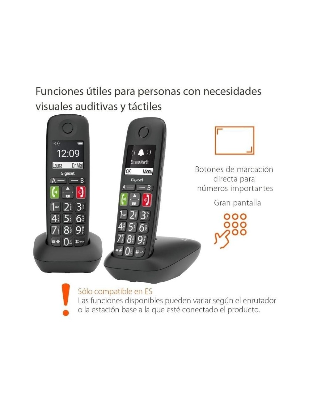 Teléfono Inalámbrico Gigaset E290/ Pack DUO/ Negro