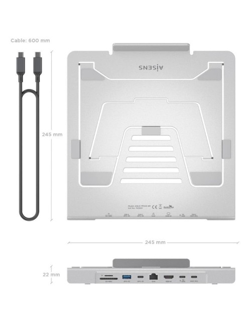 Soporte de Sobremesa - Docking USB Tipo-C Aisens ASUC-7P045-GR/ 1xUSB/ 1xUSB Tipo-C/ 1xHDMI/ 1xRJ45/ 1xLector de Tarjetas/ 1xUSB