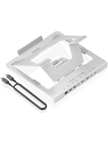 Soporte de Sobremesa - Docking USB Tipo-C Aisens ASUC-7P046-GR/ 2xUSB/ 1xUSB Tipo-C/ 2xHDMI/ 1xRJ45/ 1xUSB Tipo-C PD/ Gris