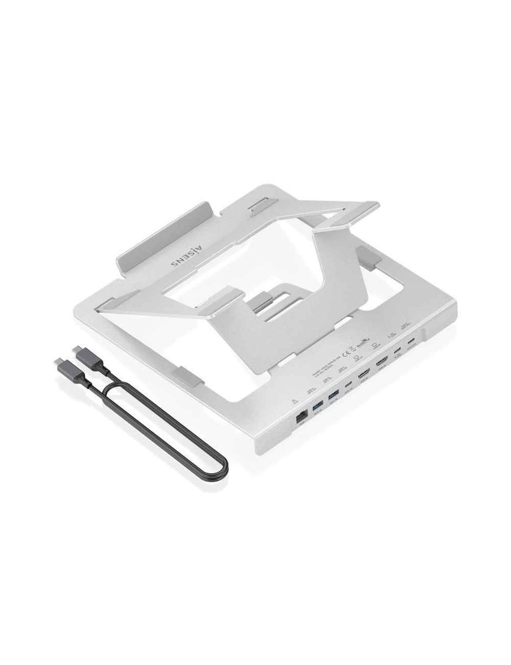 Soporte de Sobremesa - Docking USB Tipo-C Aisens ASUC-7P046-GR/ 2xUSB/ 1xUSB Tipo-C/ 2xHDMI/ 1xRJ45/ 1xUSB Tipo-C PD/ Gris
