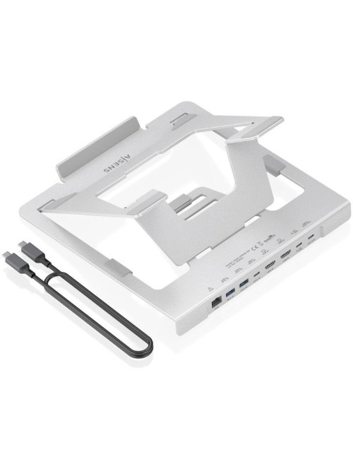 Soporte de Sobremesa - Docking USB Tipo-C Aisens ASUC-7P046-GR/ 2xUSB/ 1xUSB Tipo-C/ 2xHDMI/ 1xRJ45/ 1xUSB Tipo-C PD/ Gris
