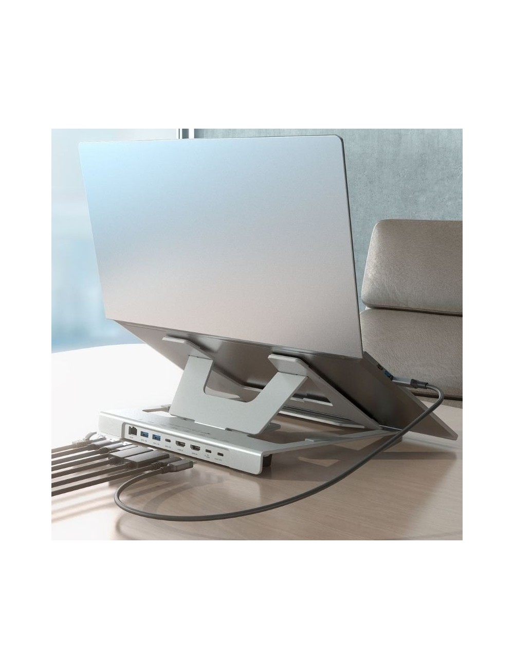 Soporte de Sobremesa - Docking USB Tipo-C Aisens ASUC-7P046-GR/ 2xUSB/ 1xUSB Tipo-C/ 2xHDMI/ 1xRJ45/ 1xUSB Tipo-C PD/ Gris