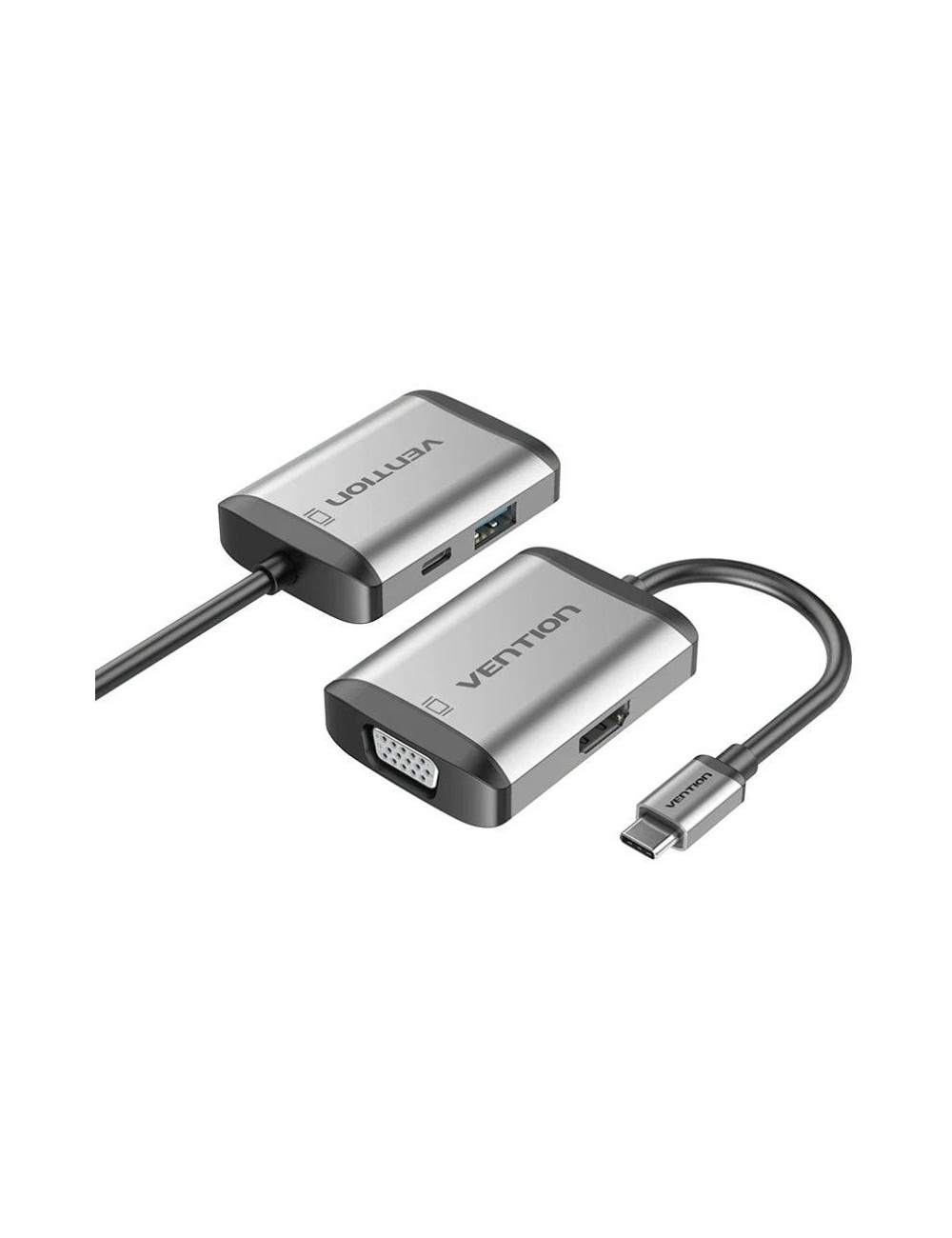 Conversor Vention TFAHB/ 1xUSB/ 1xHDMI/ 1xVGA/ 1xUSB Tipo-C PD/ Gris