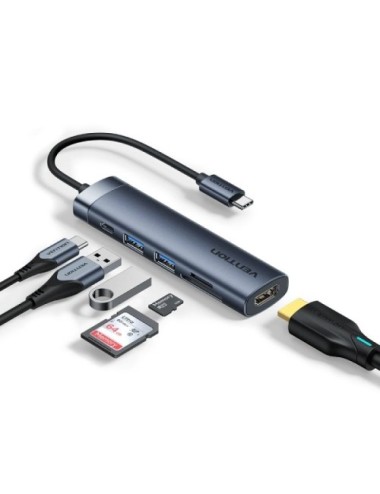 Docking USB Tipo-C Vention THJHB/ 1xHDMI 4K/ 2xUSB/ 1xUSB Tipo-C PD/ Gris