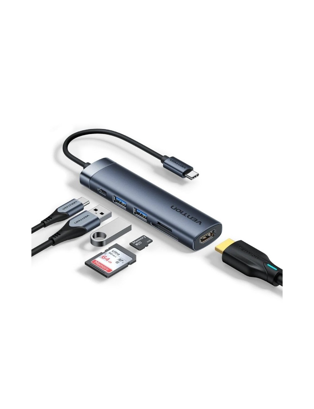 Docking USB Tipo-C Vention THJHB/ 1xHDMI 4K/ 2xUSB/ 1xUSB Tipo-C PD/ Gris