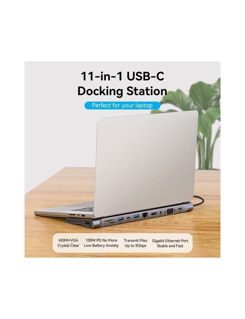Docking USB Tipo-C Vention THTHC/ 1xHDMI/ 1xVGA/ 3xUSB/ 1xUSB Tipo-C/ 1xUSB Tipo-C PD/ 1xRJ45/ 1xLector Tarjetas SD y MicroSD/ J