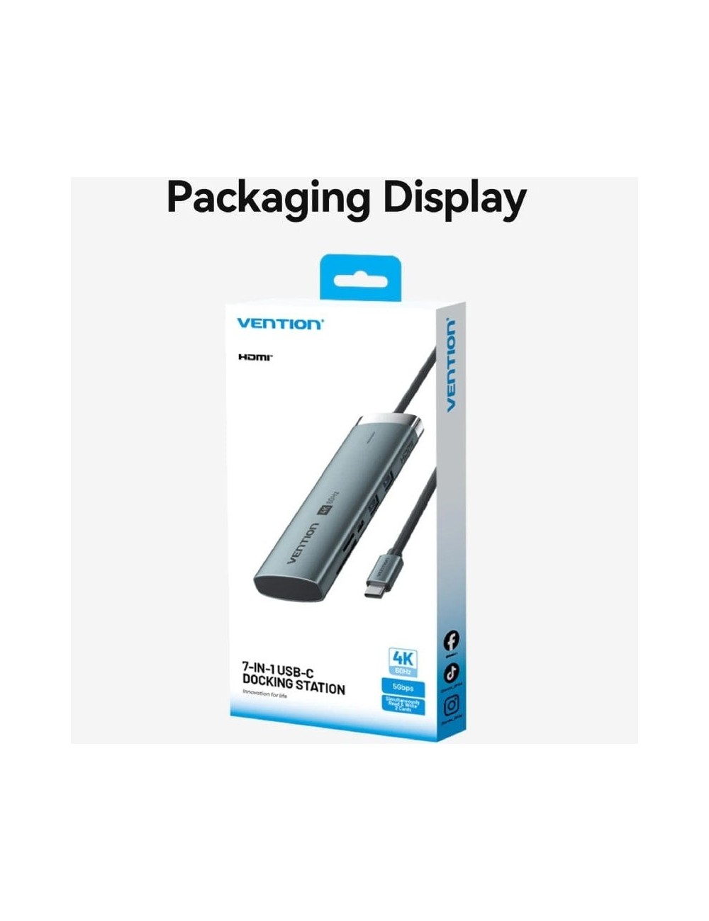 Docking USB Tipo-C Vention TPSHB/ 1xHDMI 4K/ 2xUSB/ 2xUSB Tipo-C/ 1xRJ45/ 1xUSB Tipo-C PD/ 1xLector Tarjetas/ Gris