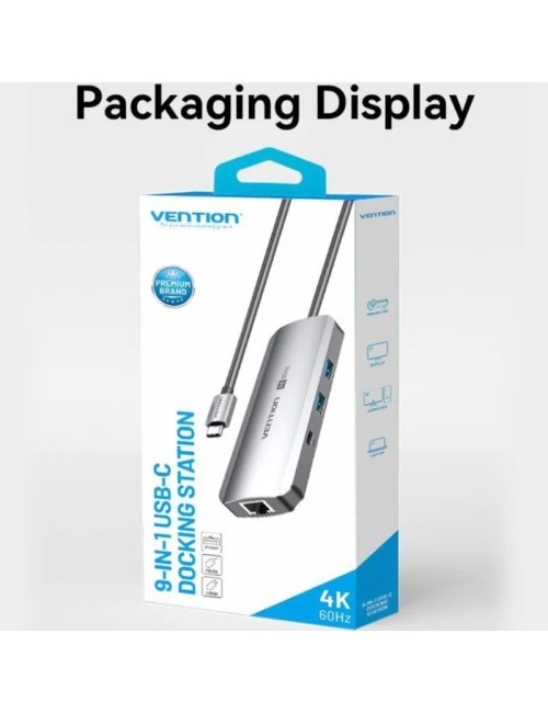 Docking USB Tipo-C Vention TQMHB/ 1xHDMI 4K/ 2xUSB/ 1xUSB Tipo-C/ 1xJack 3.5mm / 1xRJ45/ 1xUSB Tipo-C PD/ 1xLector Tarjetas/ Gri