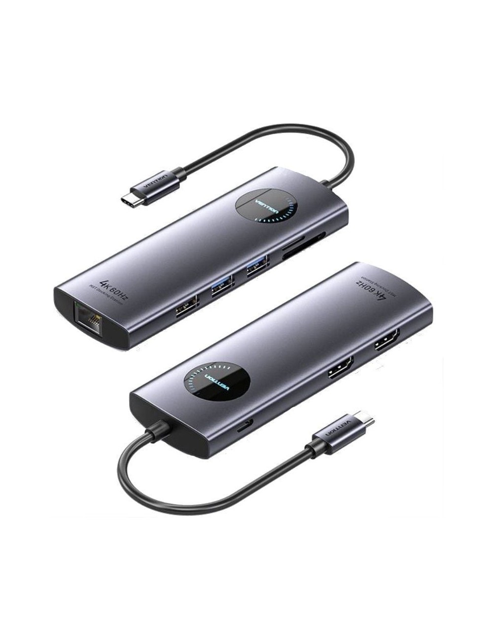 Docking USB Tipo-C Vention TQVHB/ 2xHDMI 4K/ 3xUSB/ 1xRJ45/ 1xLector de Tarjetas/ 1xUSB Tipo-C PD/ Gris