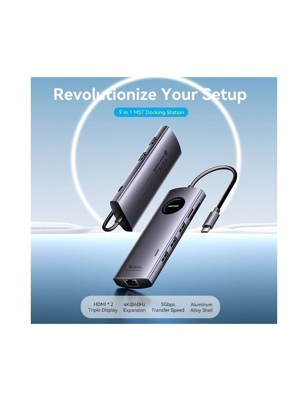 Docking USB Tipo-C Vention TQVHB/ 2xHDMI 4K/ 3xUSB/ 1xRJ45/ 1xLector de Tarjetas/ 1xUSB Tipo-C PD/ Gris
