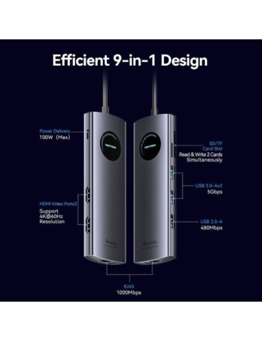 Docking USB Tipo-C Vention TQVHB/ 2xHDMI 4K/ 3xUSB/ 1xRJ45/ 1xLector de Tarjetas/ 1xUSB Tipo-C PD/ Gris