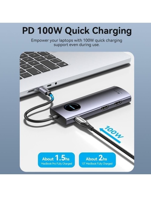Docking USB Tipo-C Vention TQVHB/ 2xHDMI 4K/ 3xUSB/ 1xRJ45/ 1xLector de Tarjetas/ 1xUSB Tipo-C PD/ Gris